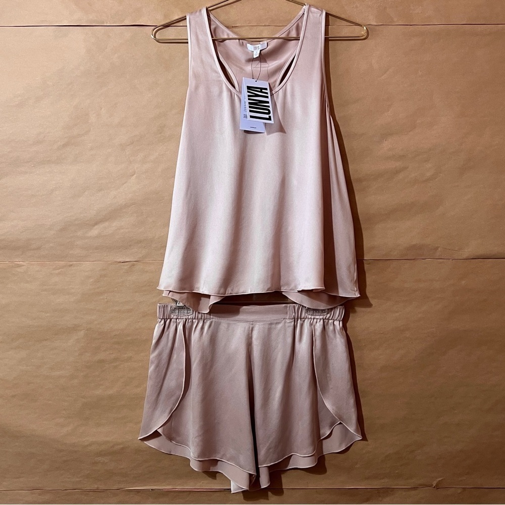 Lunya NWT Washable Silk Tulip Back Set Delicate Pink Pajamas Top & Shorts Size S